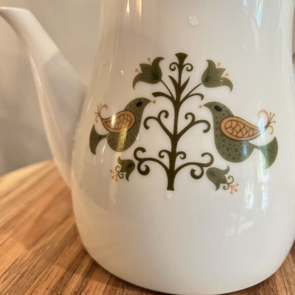 Noritake Hermitage 6226 Teapot Green Birds Vtg Japan - Picture 6 of 10